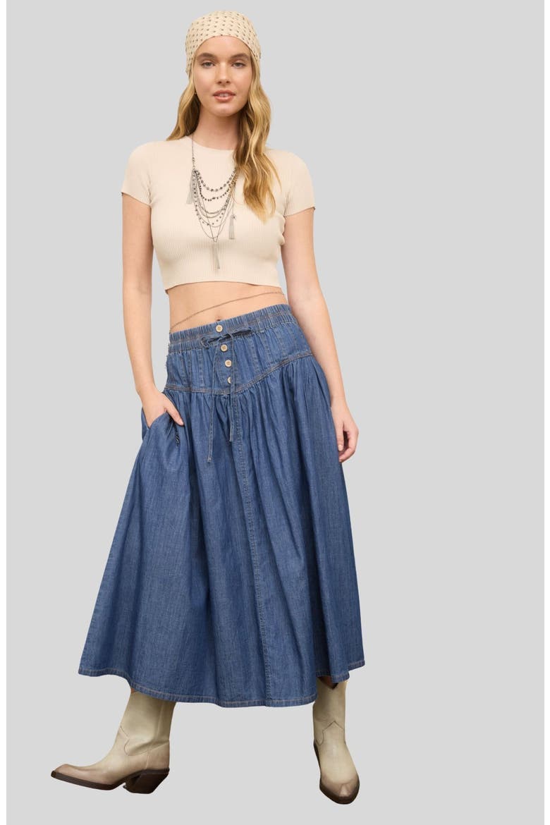Western Denim Maxi Skirt, Alternate, color, DENIM