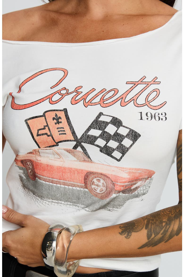 Corvette 1963 One Shoulder Graphic T-Shirt, Alternate, color, WHITE