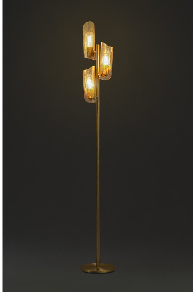 Lyra 71" Mid-Century Modern LED Floor Lamp with Metal Cylinder Shades, Alternate, color, Antique Brass