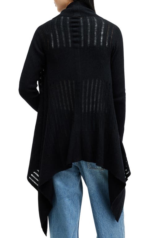 Allsaints Harley Longline Wool & Alpaca Blend Rib Cardigan In Black