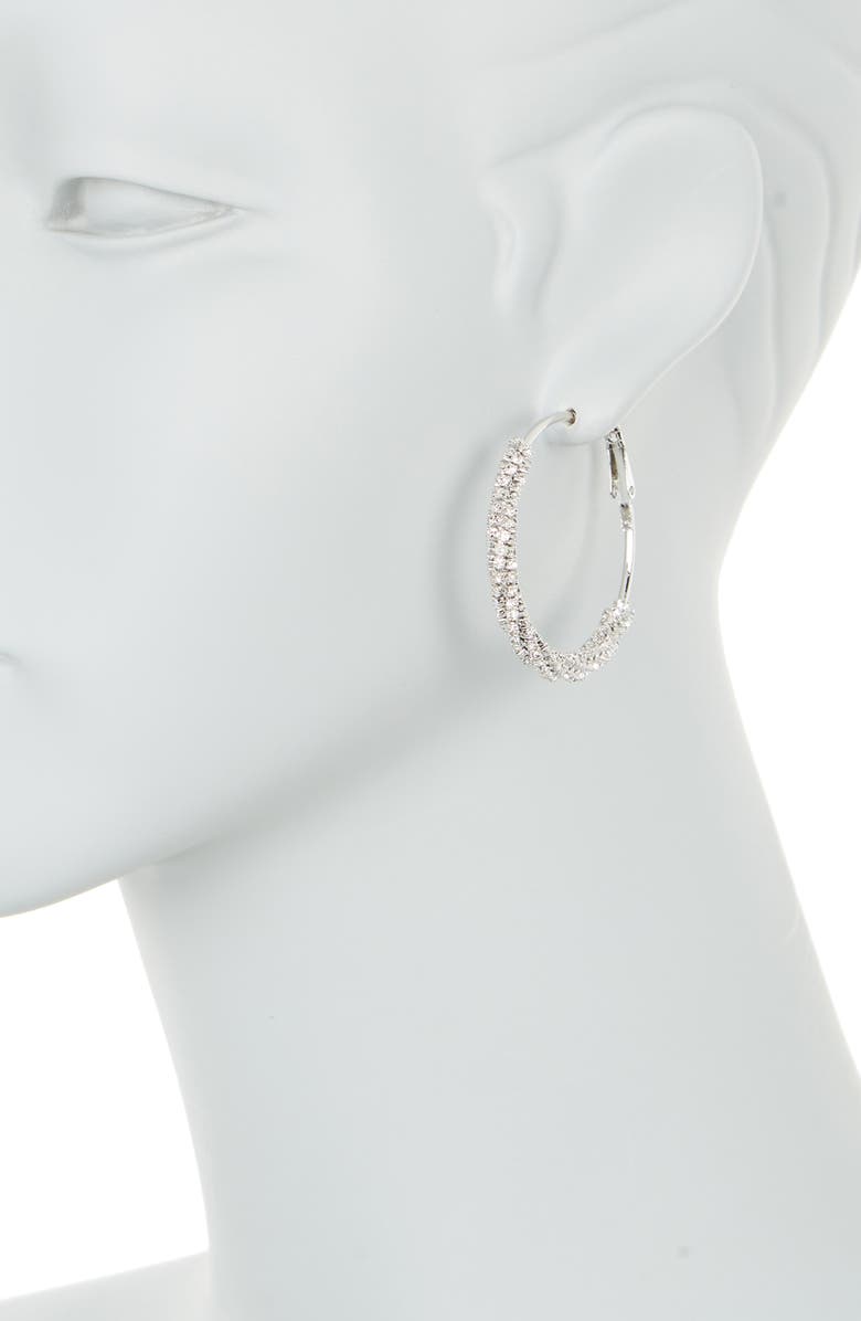 CRISTABELLE Silvertone Plate Crystal Hoop Earrings, Alternate, color, 