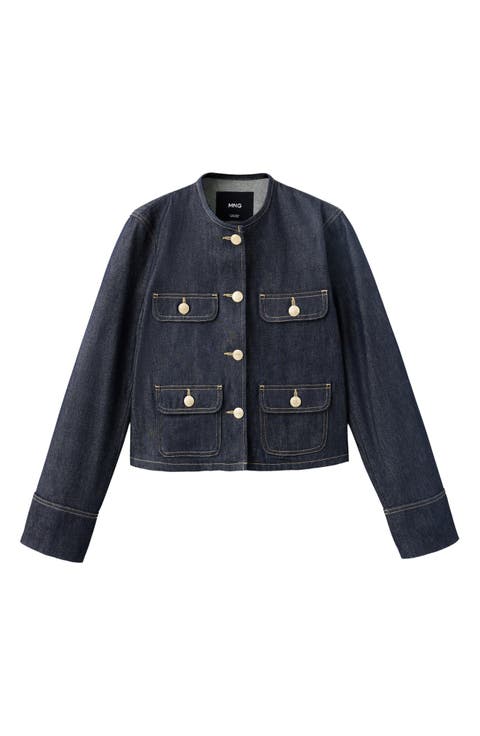 Collarless Denim Jacket