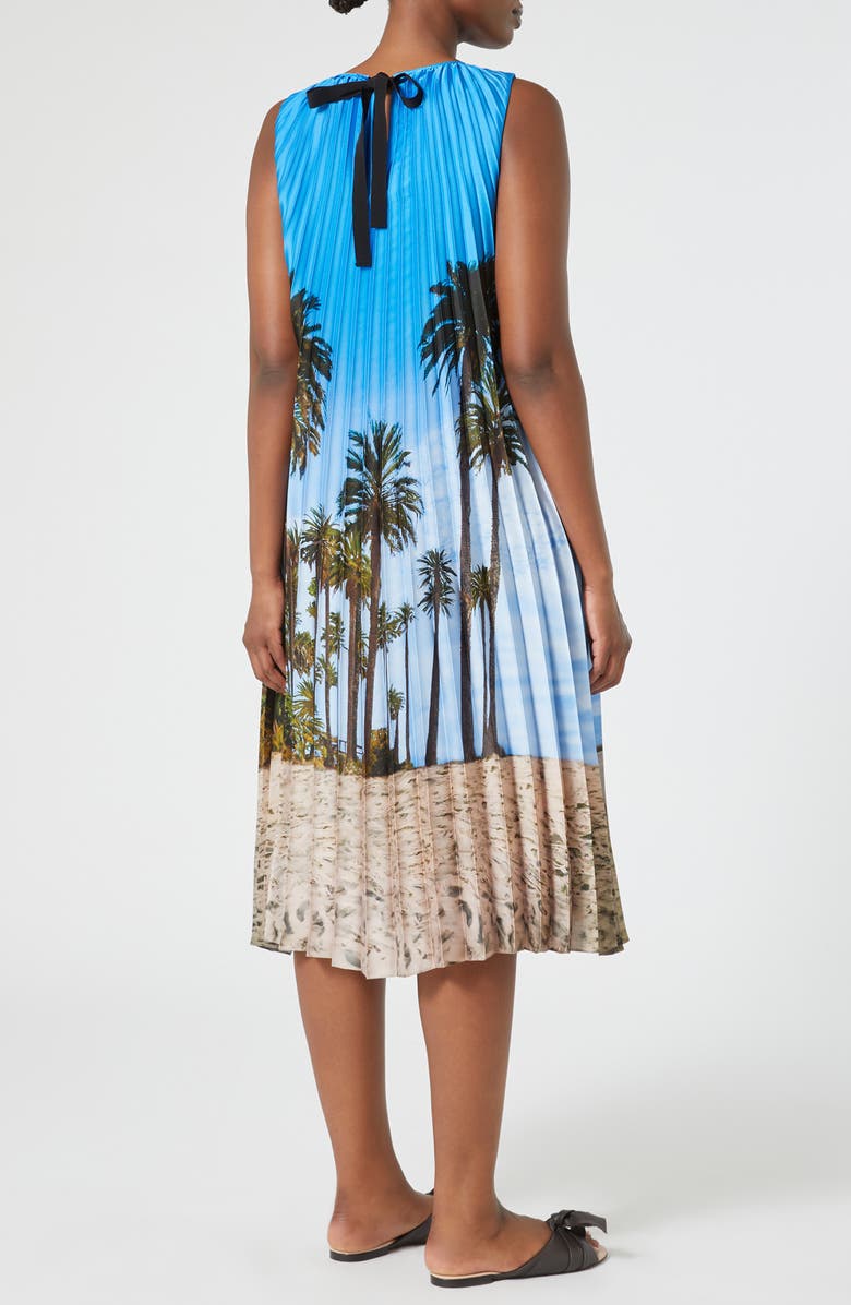 Marina Rinaldi Madera Print Pleated Sleeveless Midi Dress, Alternate, color, Sky Blue