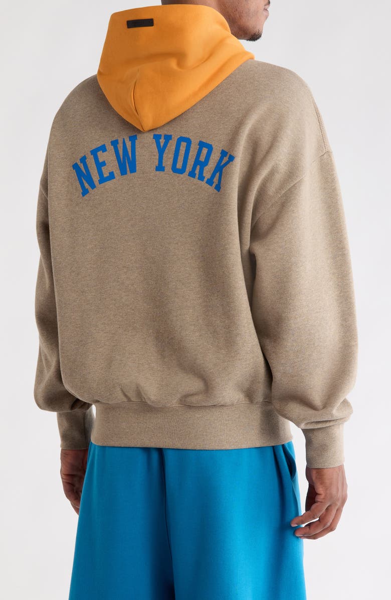 Fear of God Essentials x NBA New York Knicks Sports Fit Cotton Blend Hoodie, Alternate, color, Homestead Heather/ Orange