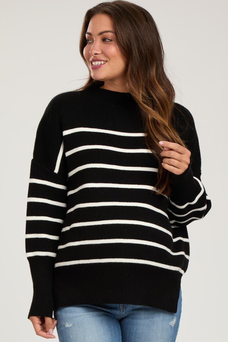 Striped Drop Shoulder Sweater, Main, color, Black