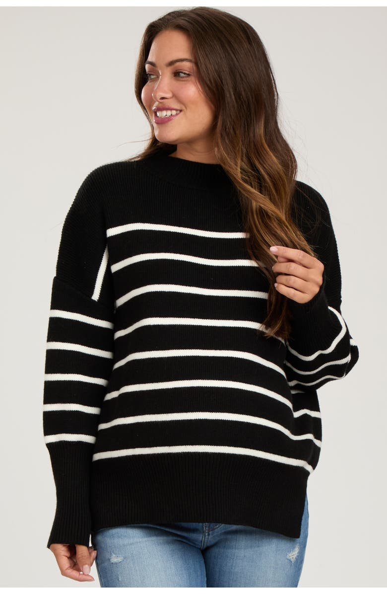 PinkBlush Striped Drop Shoulder Sweater, Main, color, Black