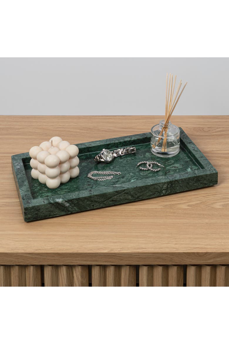 Luxe Stone Classic Minimalist Rectangular Marble Bathroom Countertop Tray, Alternate, color, Green Marble