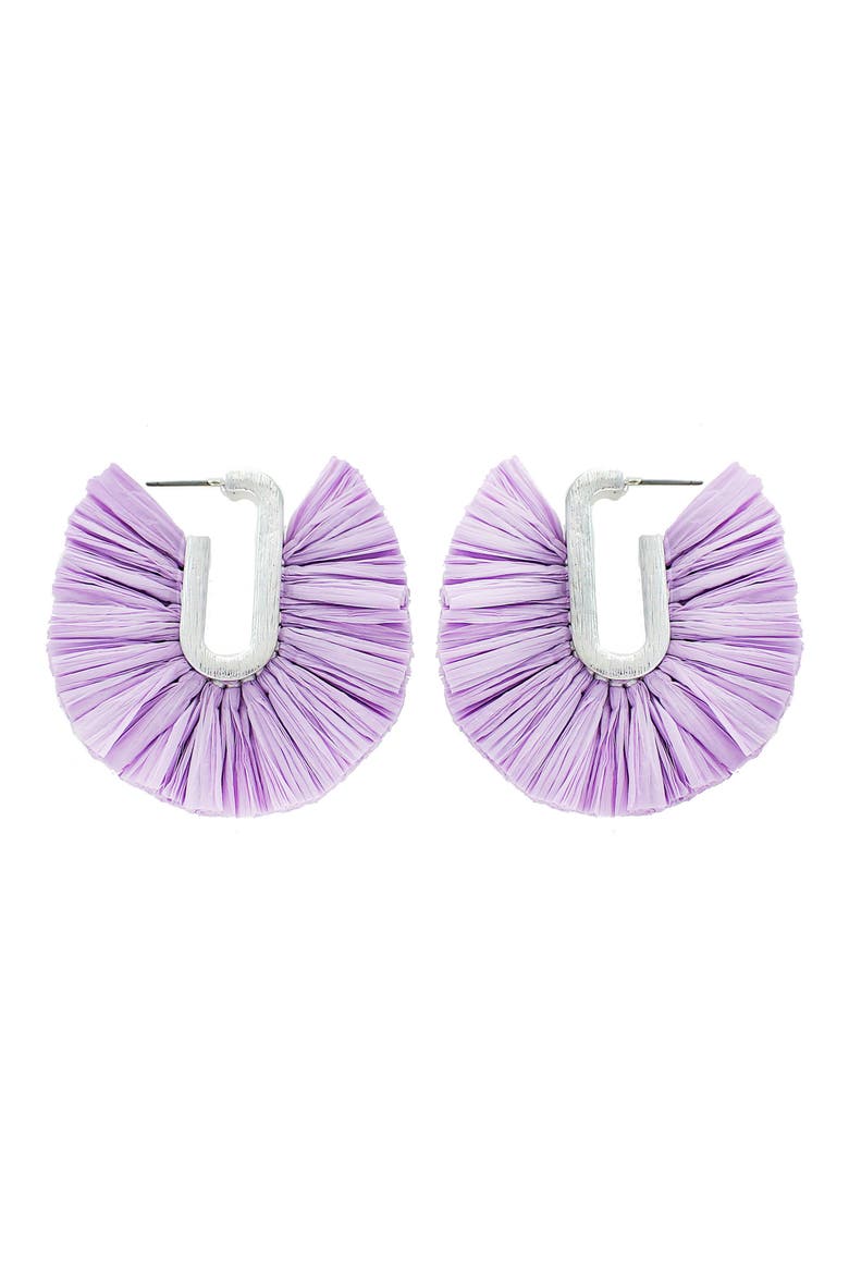 Raffia Fan Hoop Earrings, Main, color, PURPLE