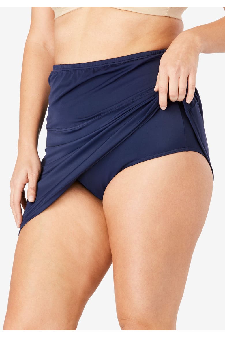 High-Waisted Swim Skirt With Built-In Tummy Control Brief, Alternate, color, NAVY