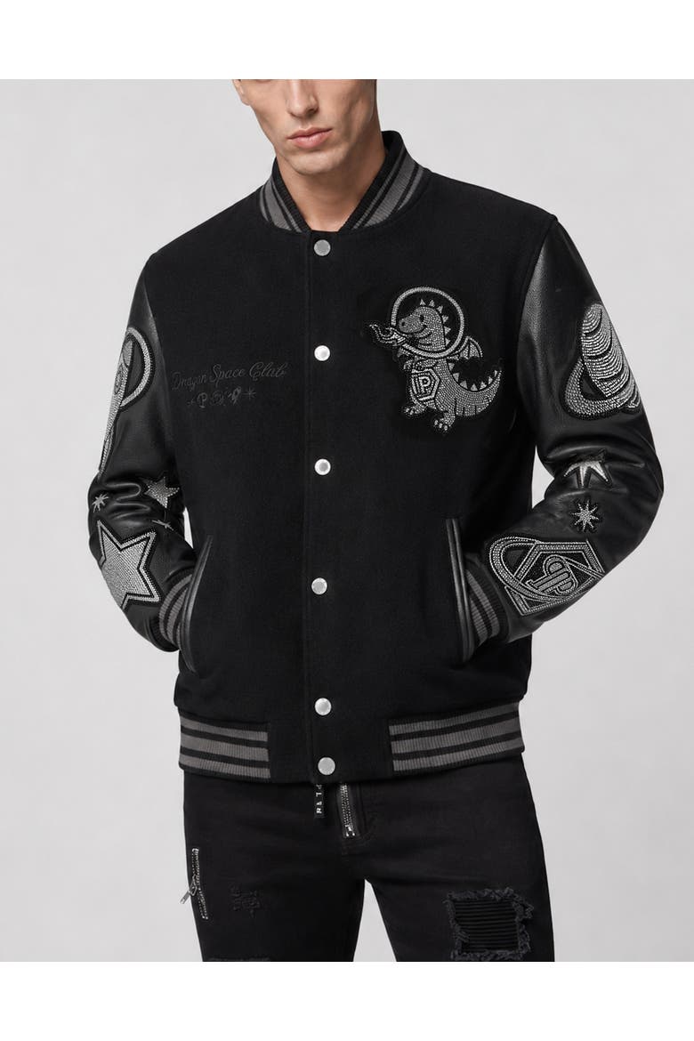 College Bomber Plein Space Strass Men, Main, color, black