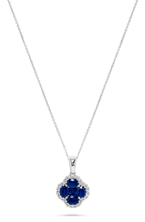 Stone & Diamond Clover Pendant Necklace - 0.15ct.