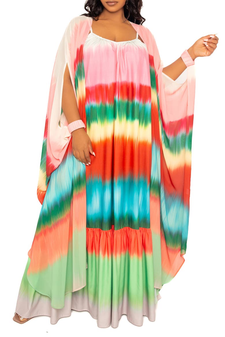 Ombré Stripe Elastic Cuff Cover-Up, Alternate, color, ORANGE MULTI