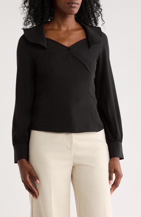 Cutout Blouse with Spread Collar