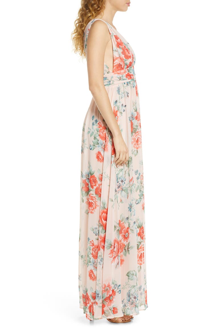 Garden Meandering Floral Chiffon Gown, Alternate, color, BLUSH FLORAL