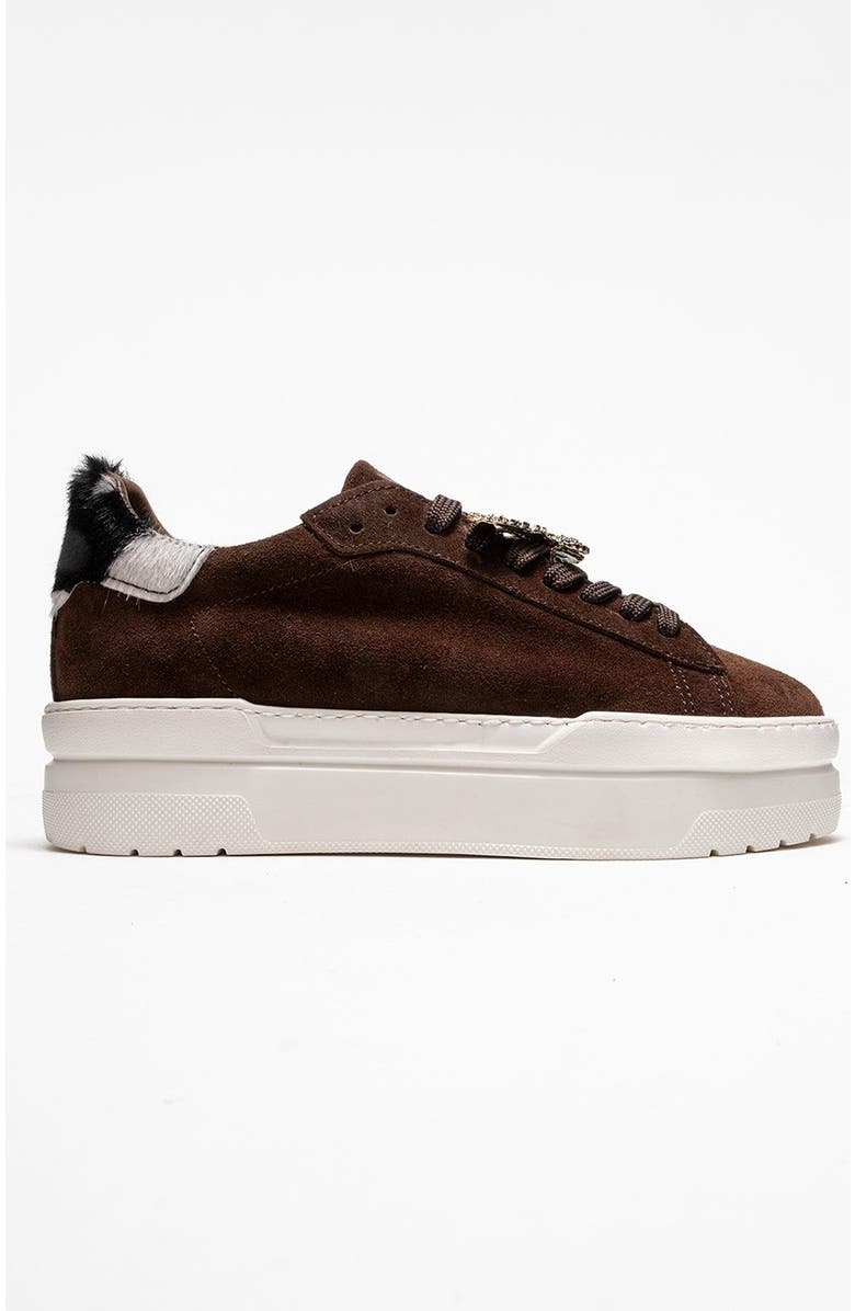 Forever & Always Shoes Anda Leather Buckled Sneakers, Alternate, color, Brown Suede Leather