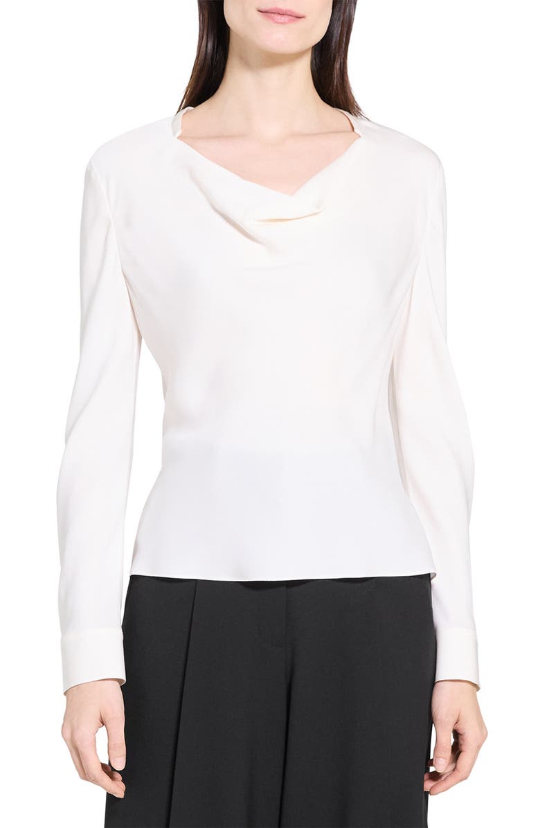 Theory Cowl Neck Silk Top, Main, color, Ivory