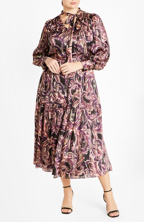 Amiyah Floral & Stripe Long Sleeve Maxi Dress (Plus)