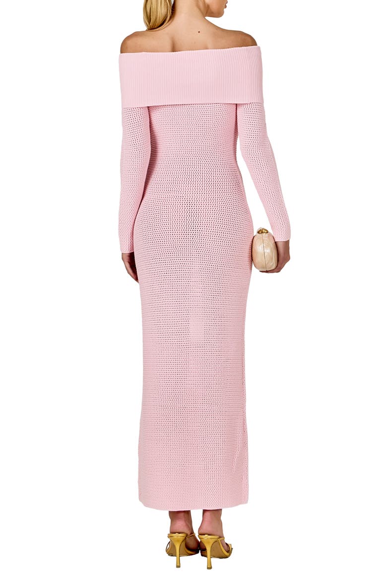 Open Stitch Off the Shoulder Long Sleeve Sweater Dress, Alternate, color, PINK