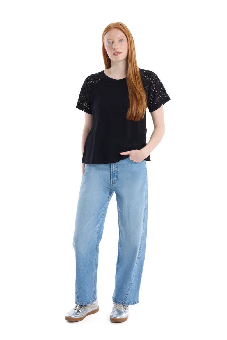 Lace Raglan Sleeve Tee, Alternate, color, Black