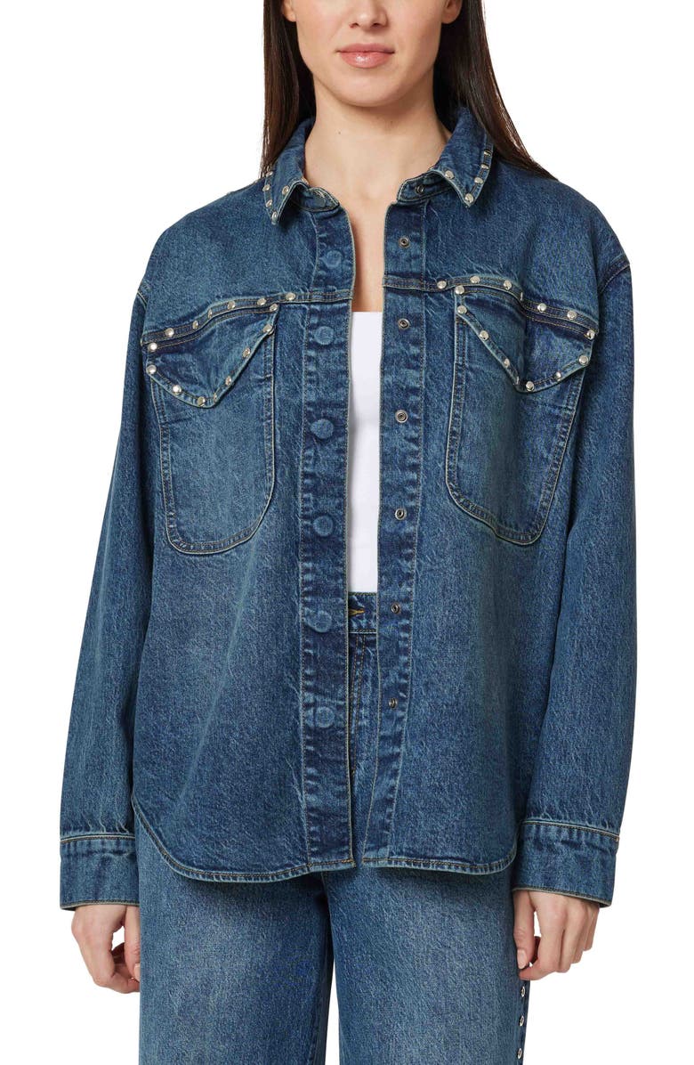 Habitual Stud Detail Denim Shirt Jacket, Alternate, color, Lake