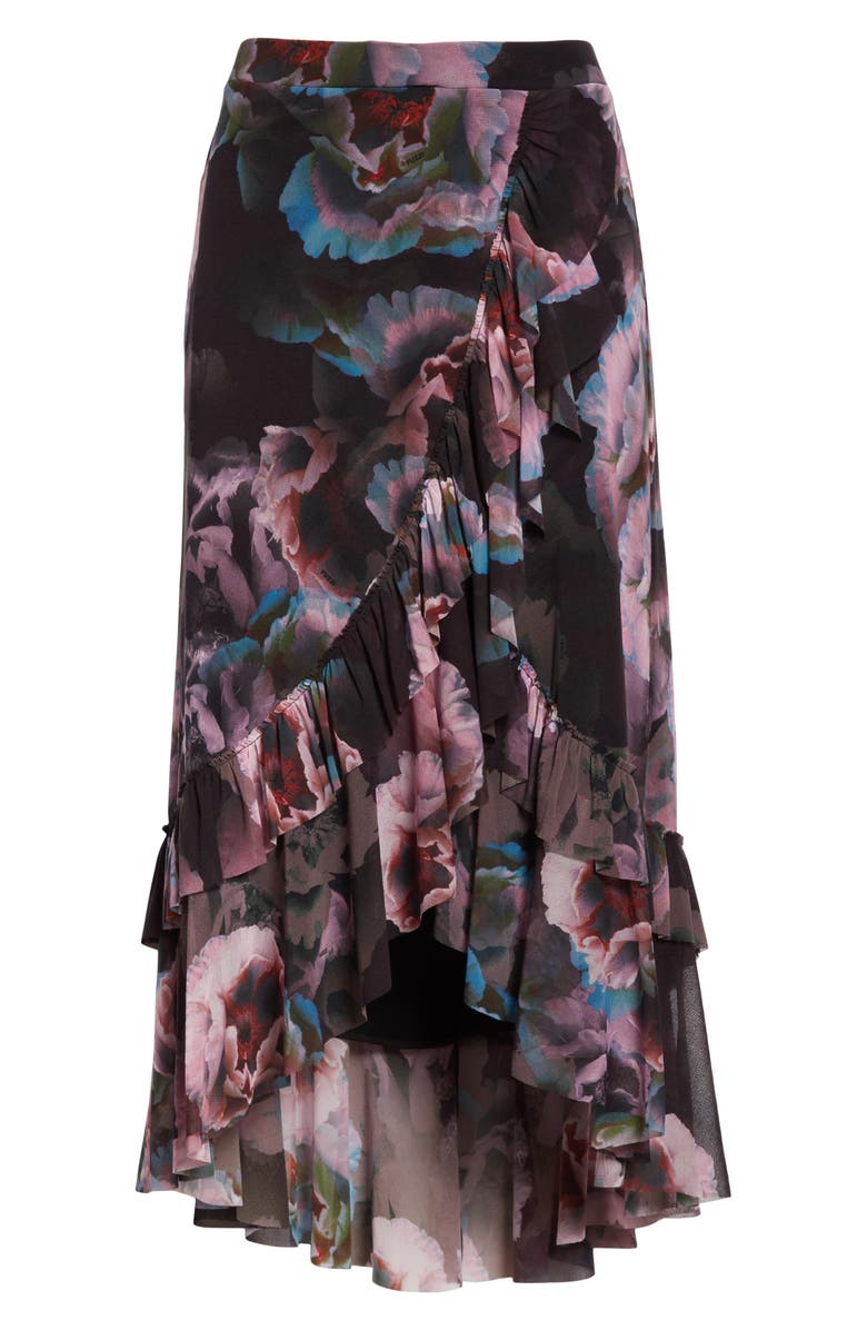 Fuzzi Floral Ruffle Asymmetrical Mesh Skirt, Alternate, color, 