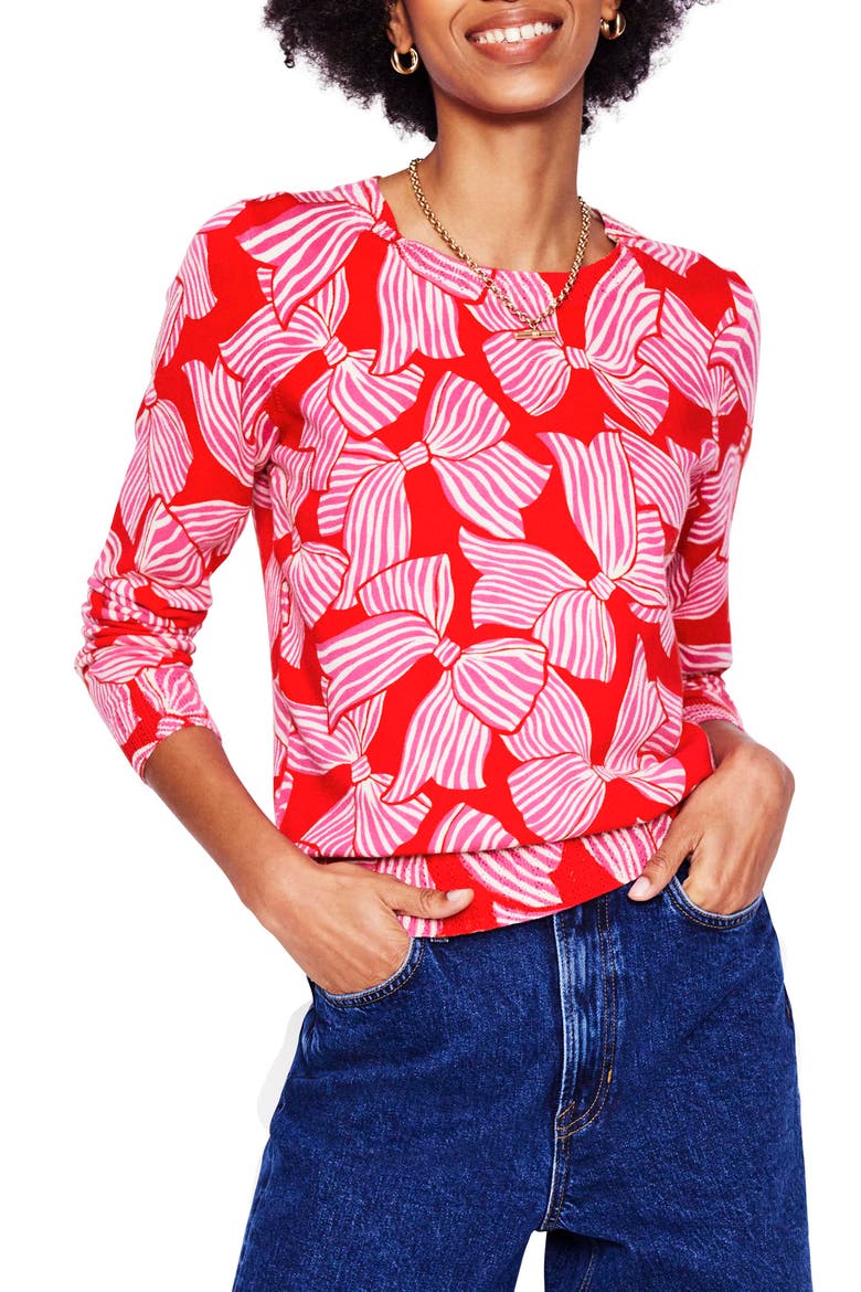 Emilia Bow Print Crewneck Sweater, Main, color, POPPY RED BOW SCATTER