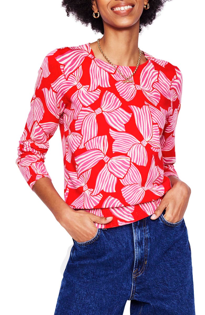 Boden Emilia Bow Print Crewneck Sweater, Main, color, 