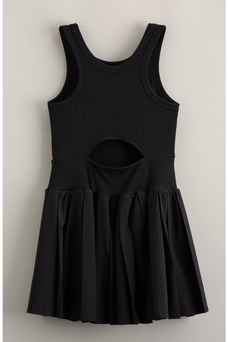 Kids' Deuce Ribbed Bodice Pleated Skirt Dress, Alternate, color, BLACK