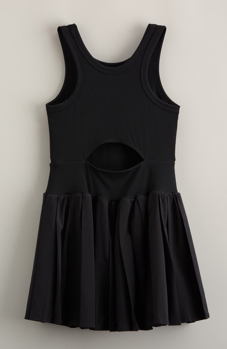 Zella Girl Kids' Deuce Ribbed Bodice Pleated Skirt Dress, Alternate, color, Black