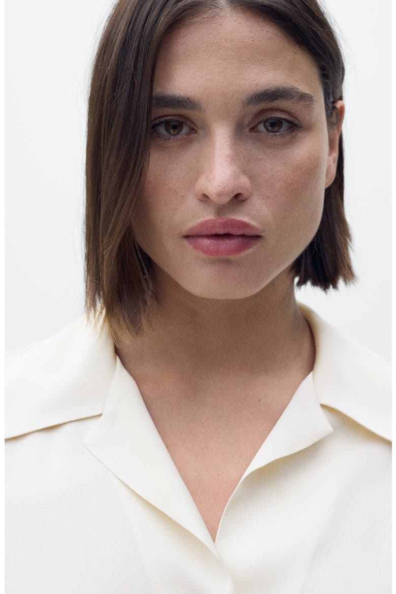 Short Sleeve Satin Button-Up Shirt, Alternate, color, OFF WHITE