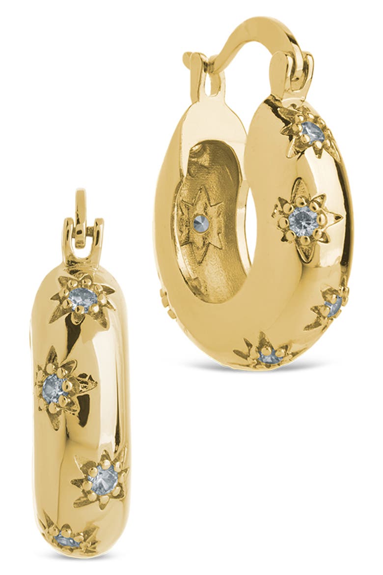Charleigh Cubic Zirconia Starburst Hoop Earrings, Main, color, GOLD