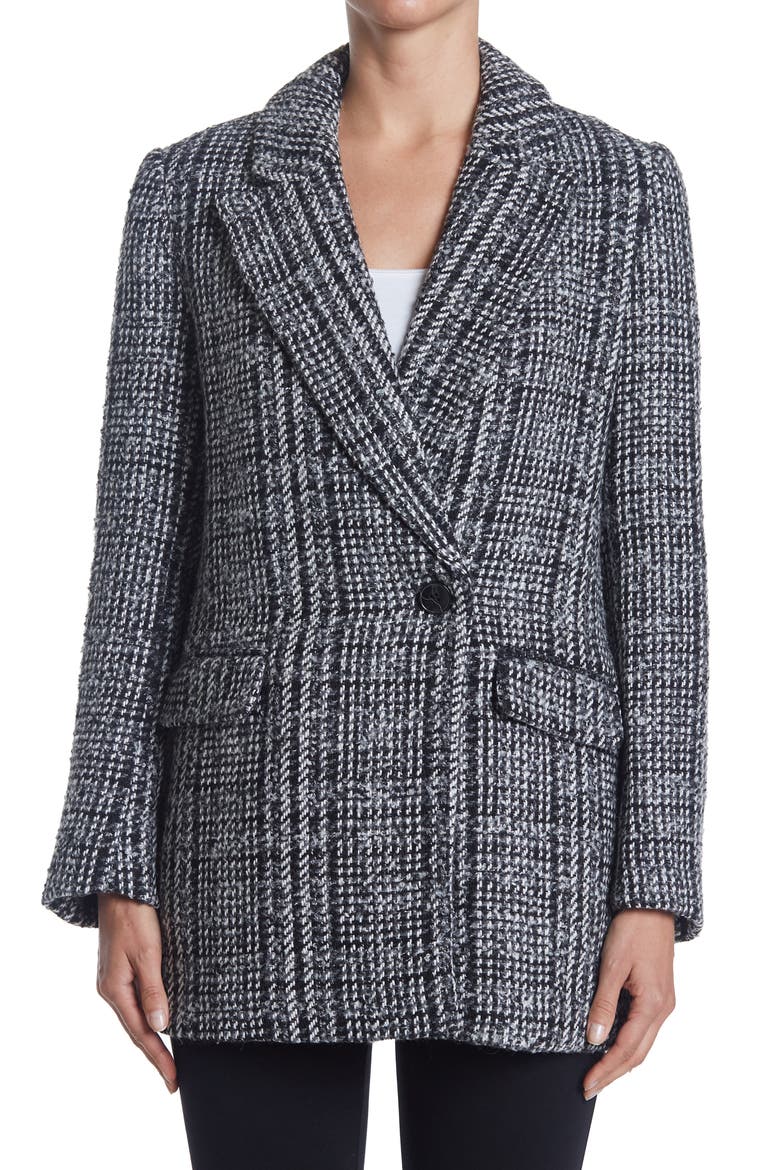 BY REPUBLIC Notch Lapel Single Breasted Tweed Blazer, Alternate, color, BLK/ WHT PLAID