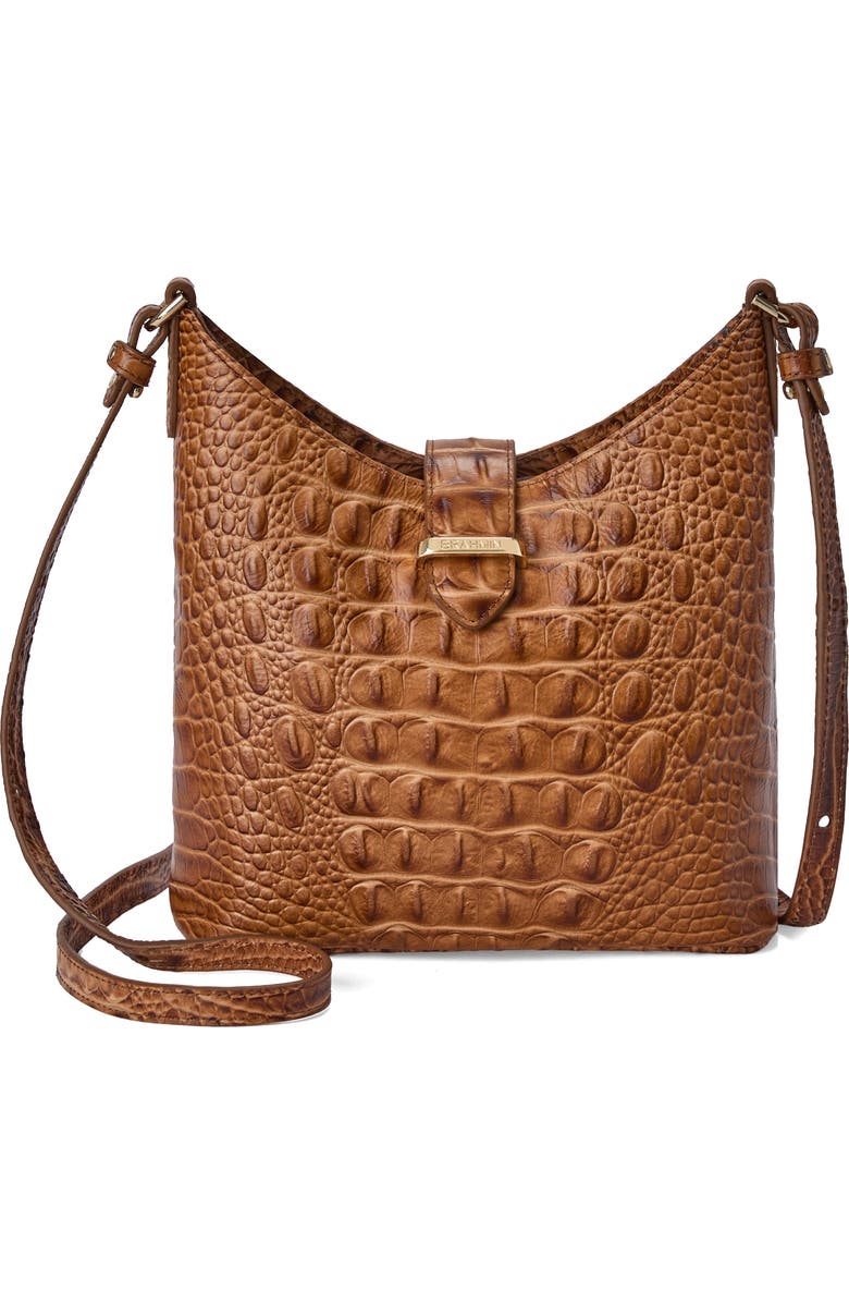 Brahmin Small Gwynne Croc Embossed Leather Crossbody Bag, Main, color, Cinnamon