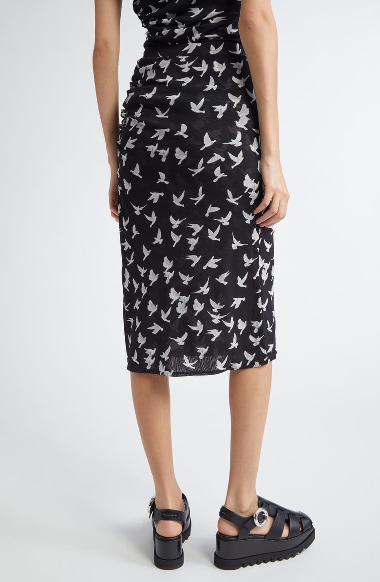Stella McCartney Flying Bird Haze Gathered Mesh Midi Skirt, Alternate, color, Black