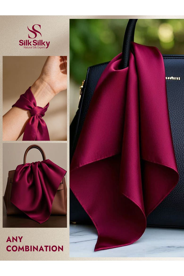 Pure Silk Solid Color Square Scarf, Alternate, color, DarkRed