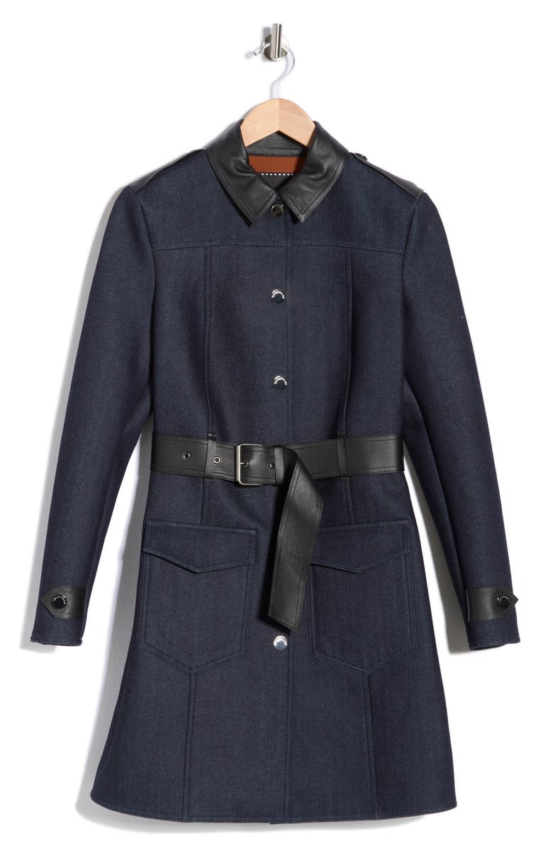 Longchamp Leather Trim Denim Coat, Alternate, color,