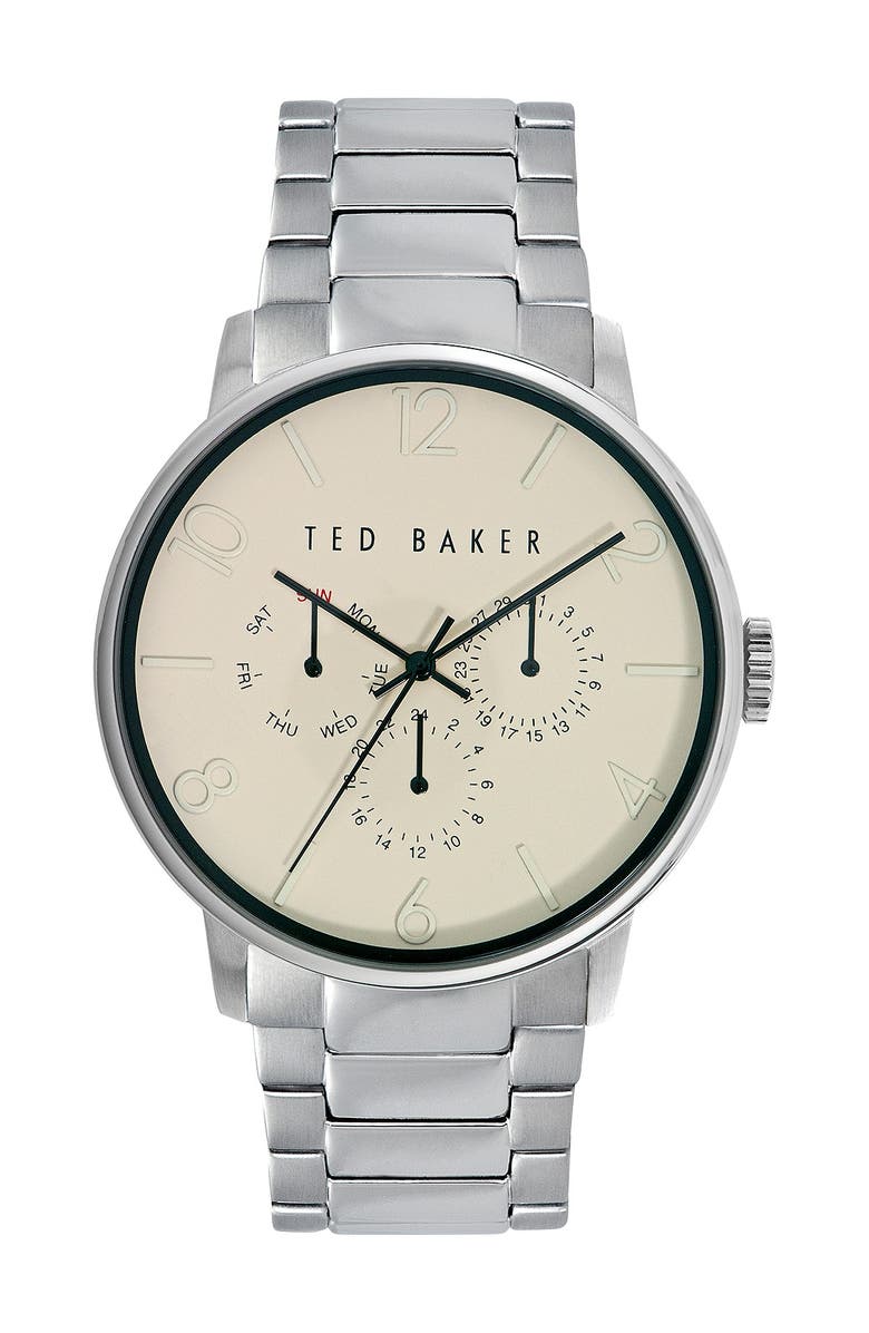 Ted Baker London Multifunction Leather Strap Watch, 42mm, Main, color, 