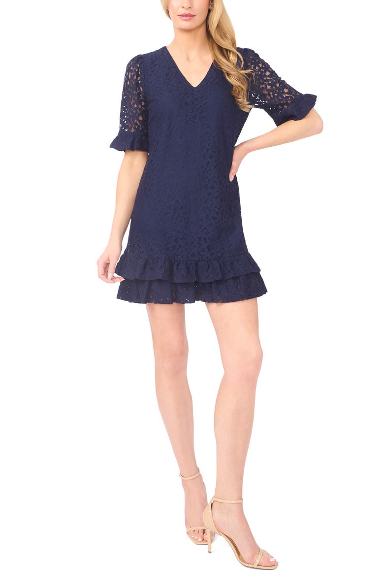 Lace V-Neck Minidress, Main, color, CLASSIC NAVY