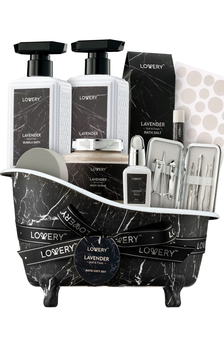 Lovery Lavender 18-Piece Birthday Gift Basket, Main, color, Black Marble