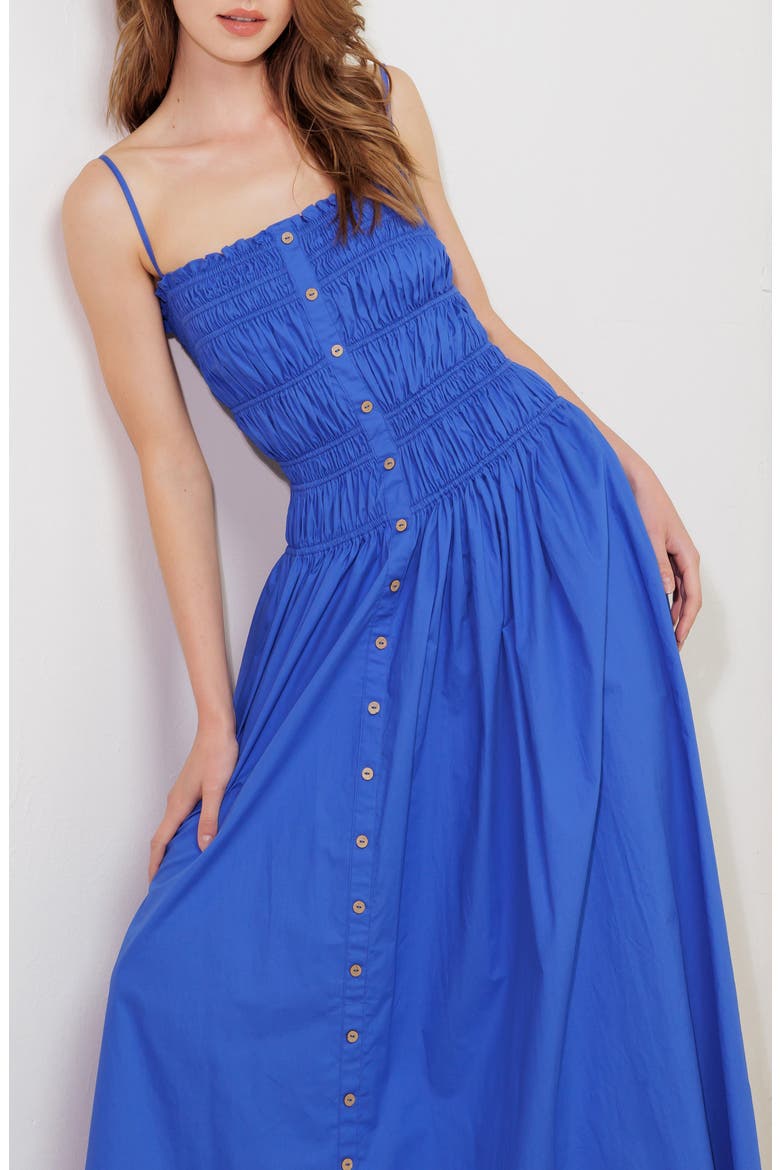 Shirred Cotton Maxi Sundress, Alternate, color, COBALT BLUE