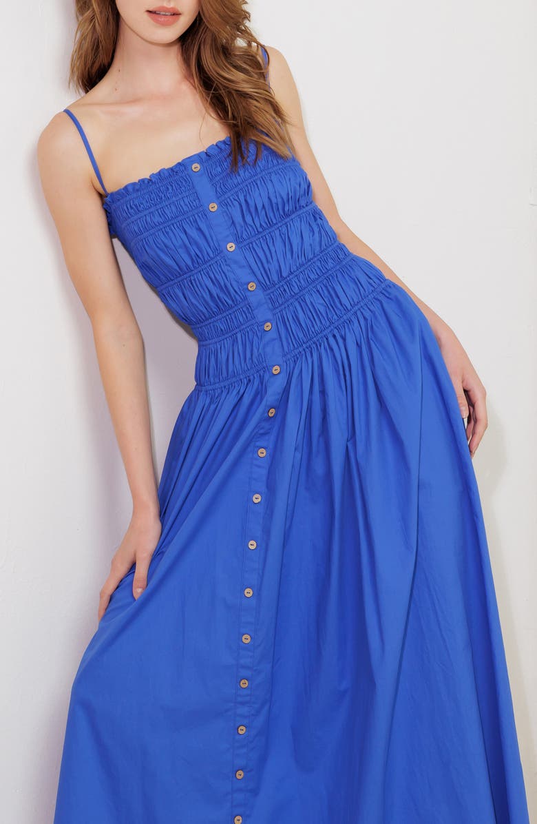 FREEMARKET Shirred Cotton Maxi Sundress, Alternate, color, Cobalt Blue