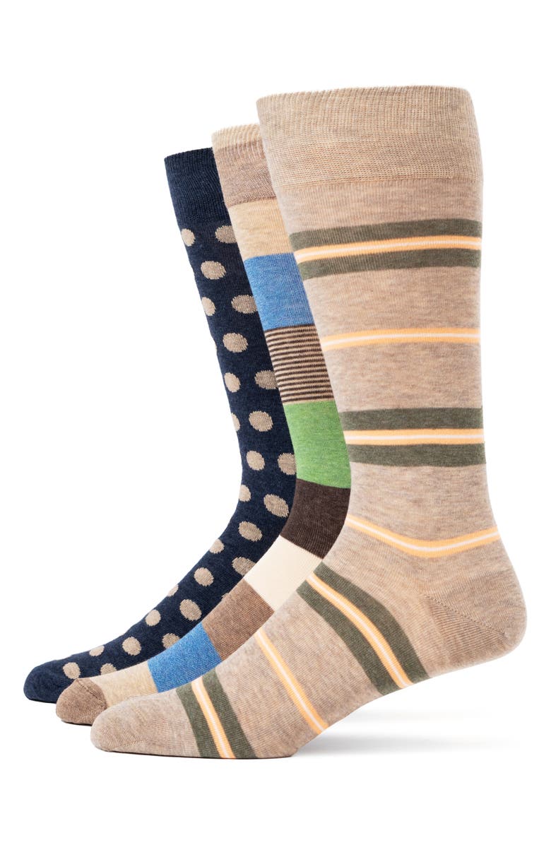 Lorenzo Uomo Mixed Pattern 3-Pack Assorted Crew Socks, Main, color, 