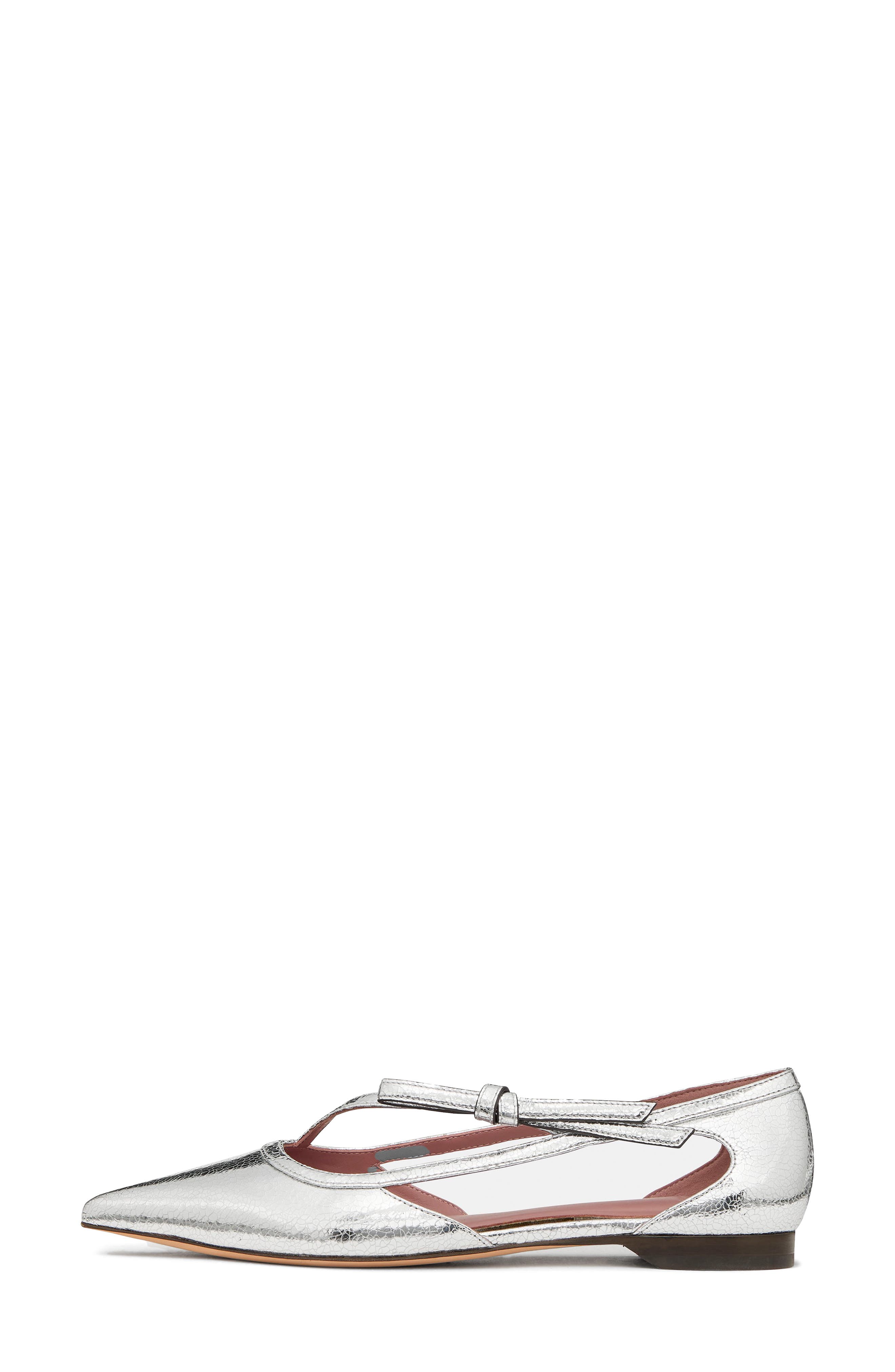 loop pointed toe leather flat, Alternate, color, SILVER