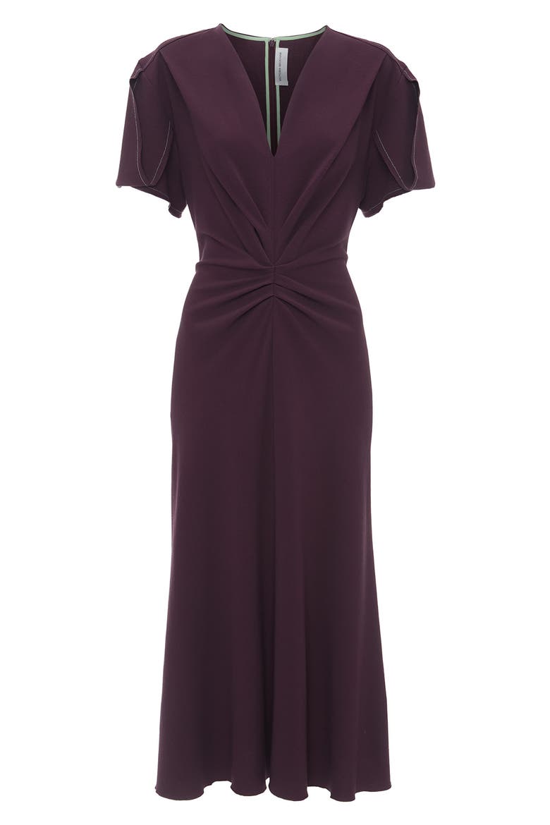 Gathered Wool Blend Crepe Midi Dress, Alternate, color, FIG