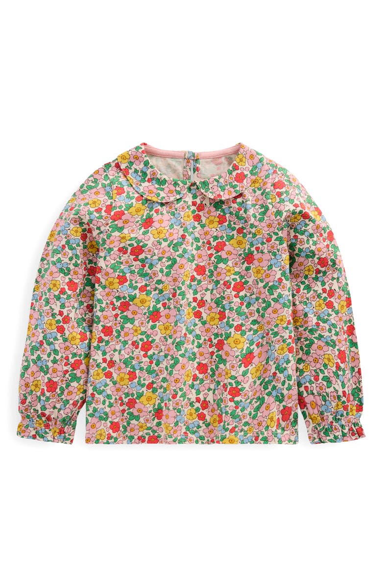 Mini Boden Kids' Floral Peter Pan Collar Cotton Jersey Top, Main, color, 