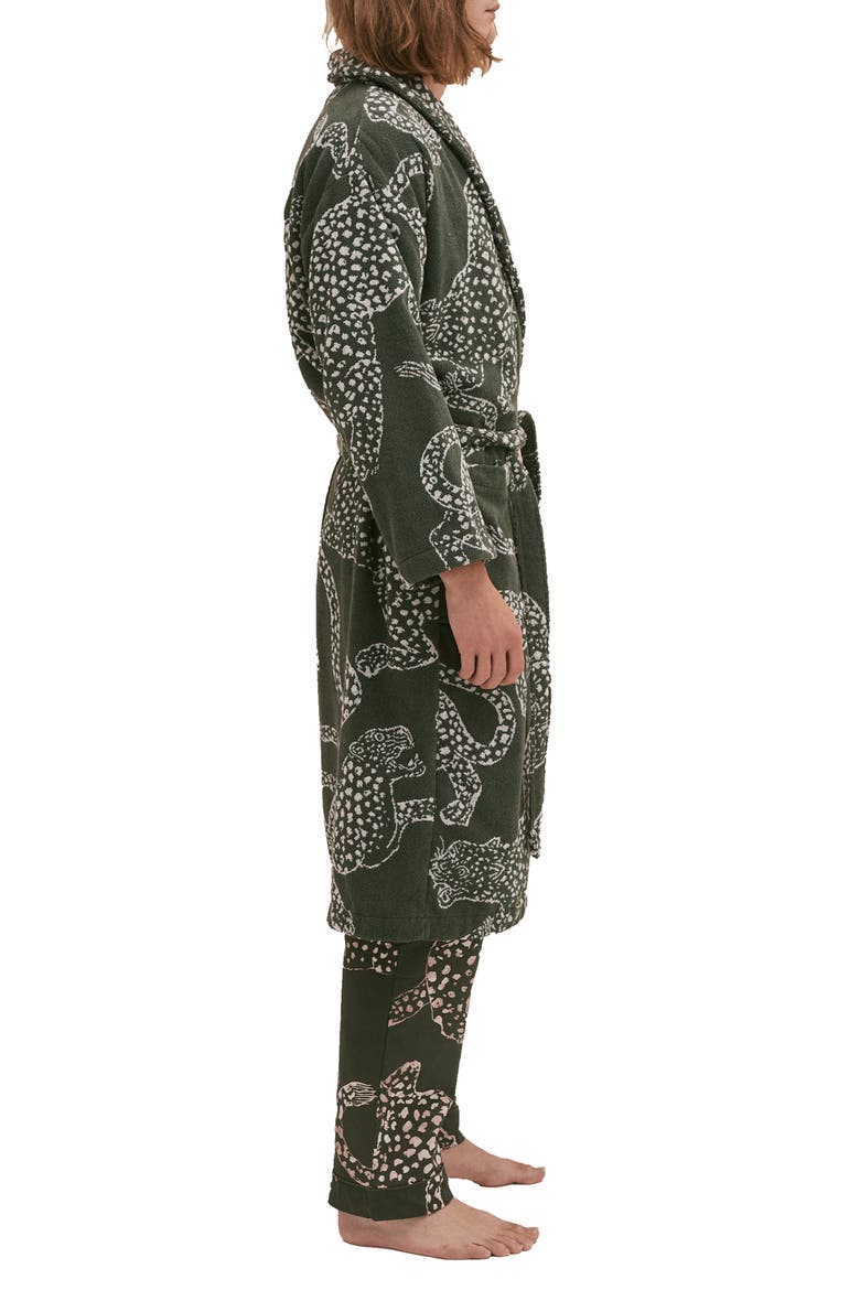 Print Cotton Terry Cloth Robe, Alternate, color, GREEN