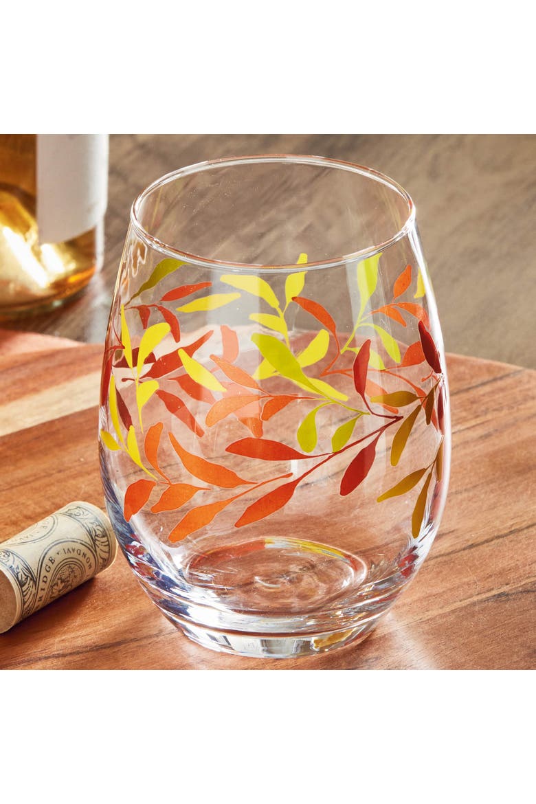 Autumn Botanical Stemless Wine Glasses Multicolor Drinkware, Alternate, color, Multicolored