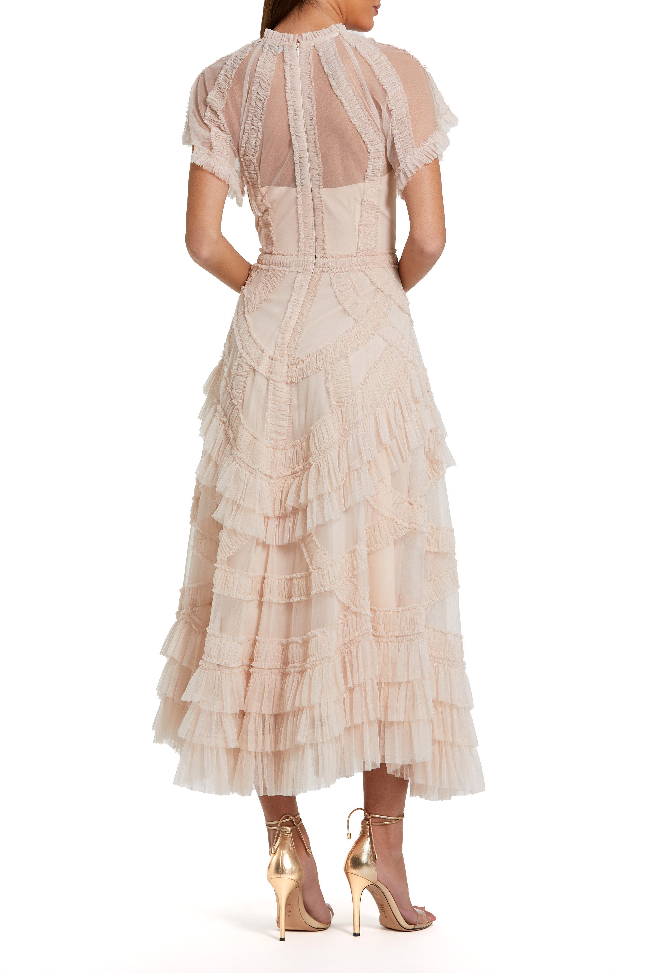Flutter Sleeve Micro Ruffle Mesh Midi Dress - image 2