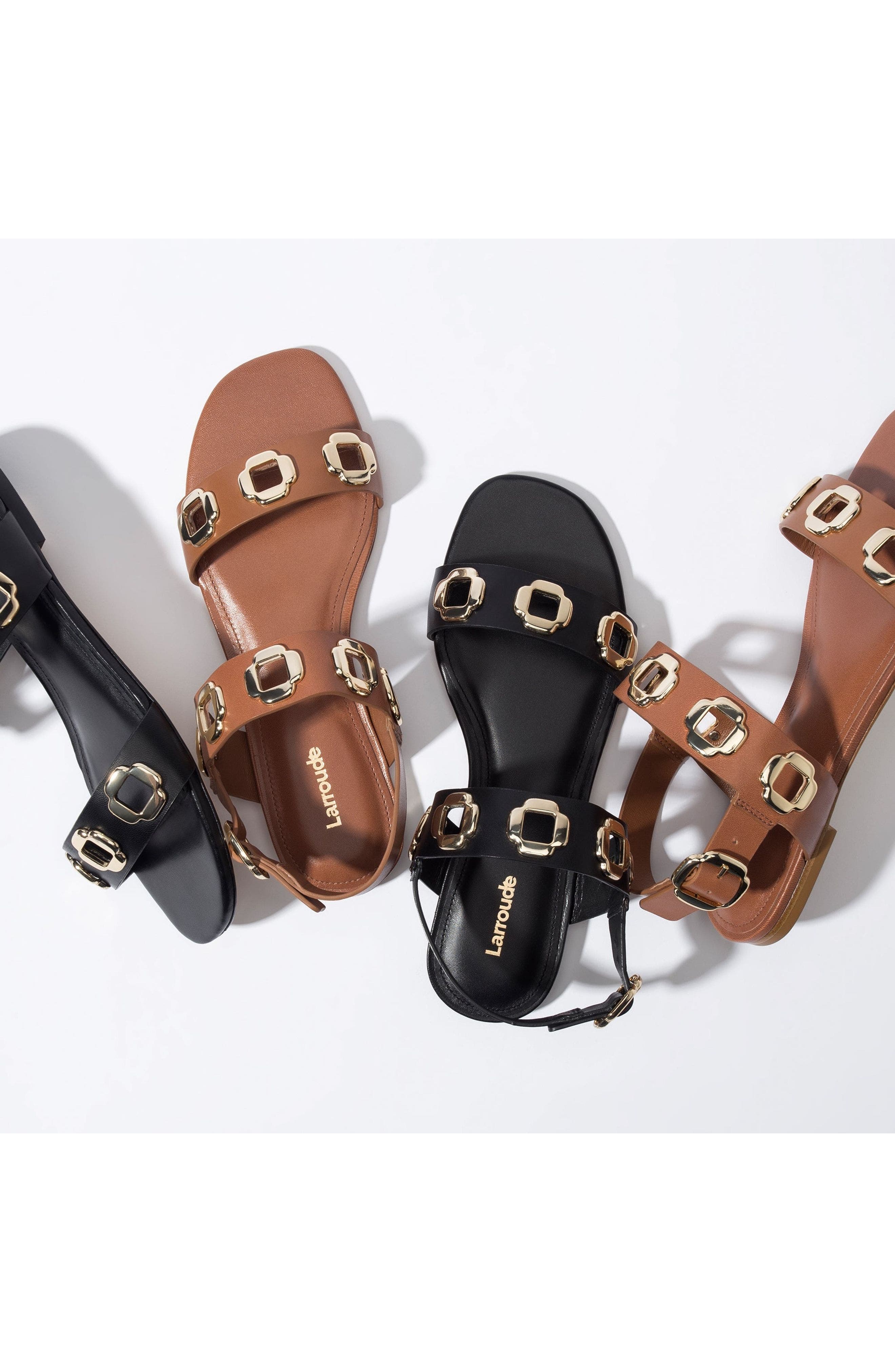 Larroudé Milan Flat Sandal, Alternate, color, Caramel