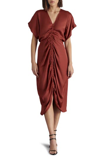 STEVE MADDEN STEVE MADDEN AIMEE RUCHED FRONT MIDI DRESS 